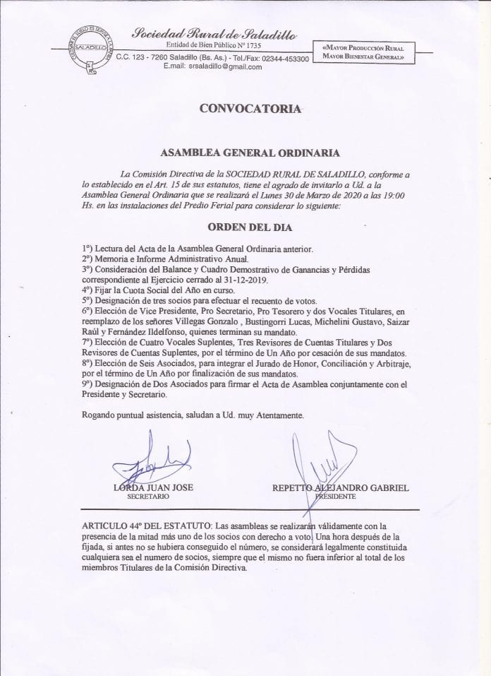 Convocatoria Asamblea 2020