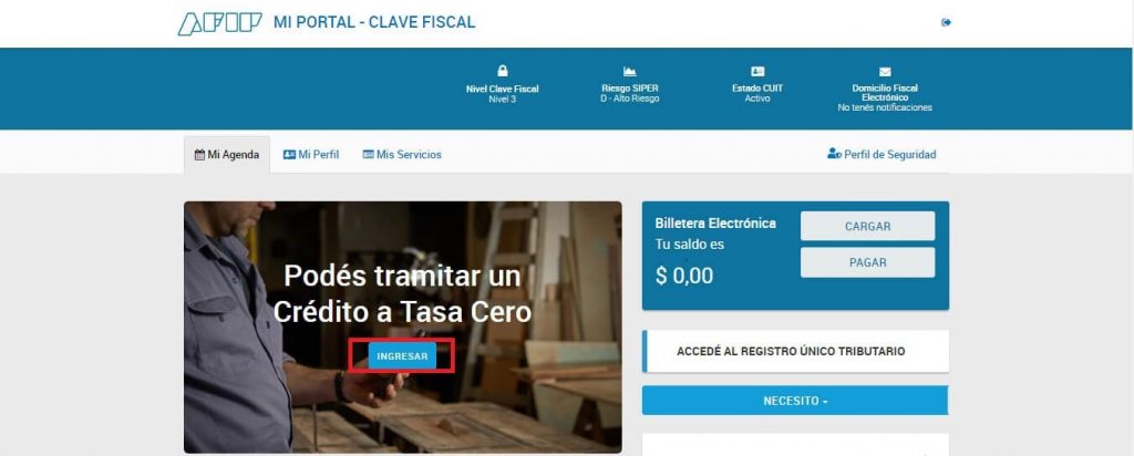 AFIP | Crédito a tasa cero - Paso 2