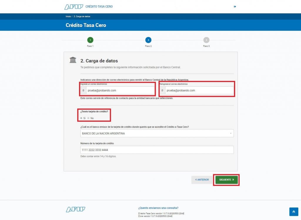 AFIP | Crédito a tasa cero - Paso 5