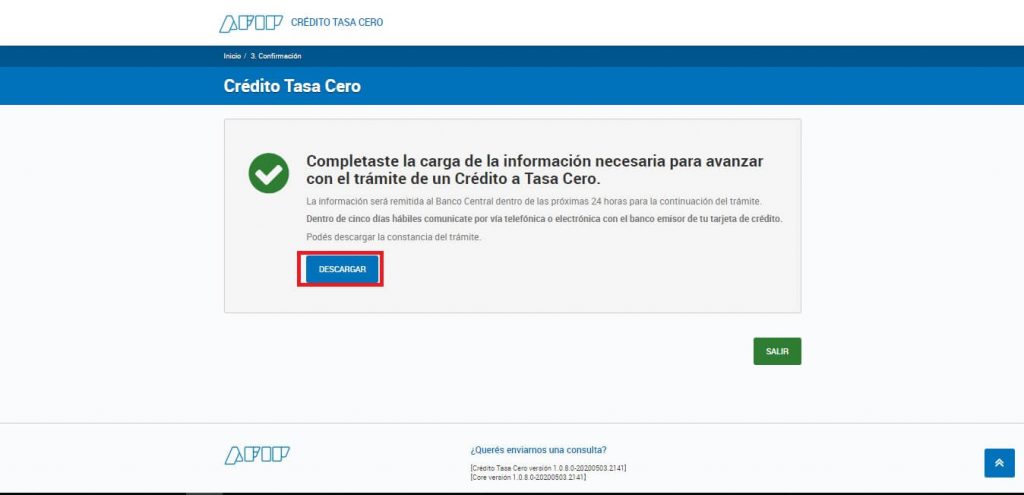 AFIP | Crédito a tasa cero - Paso 7