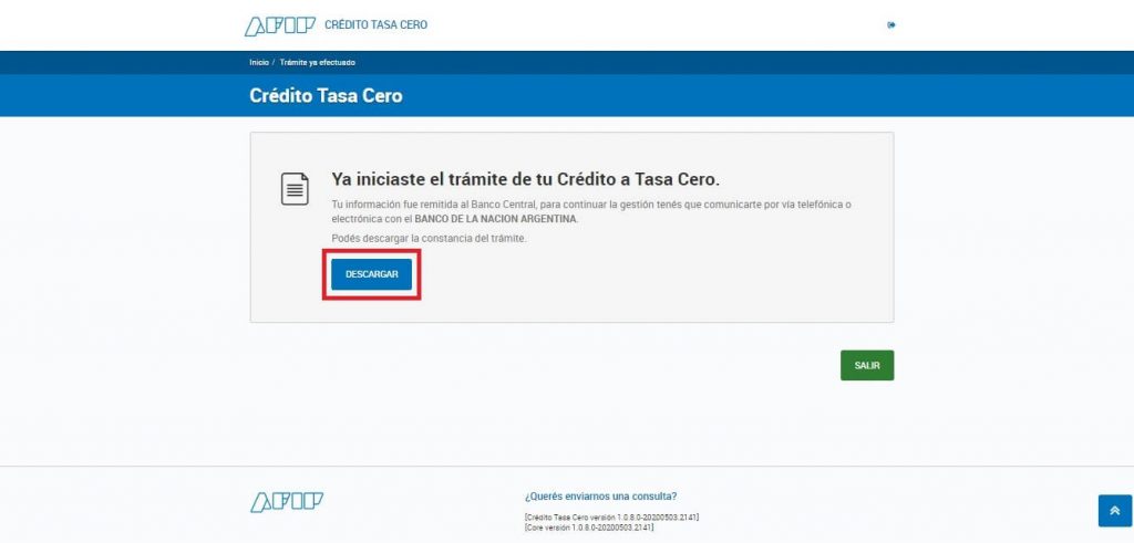 AFIP | Crédito a tasa cero - Paso 9