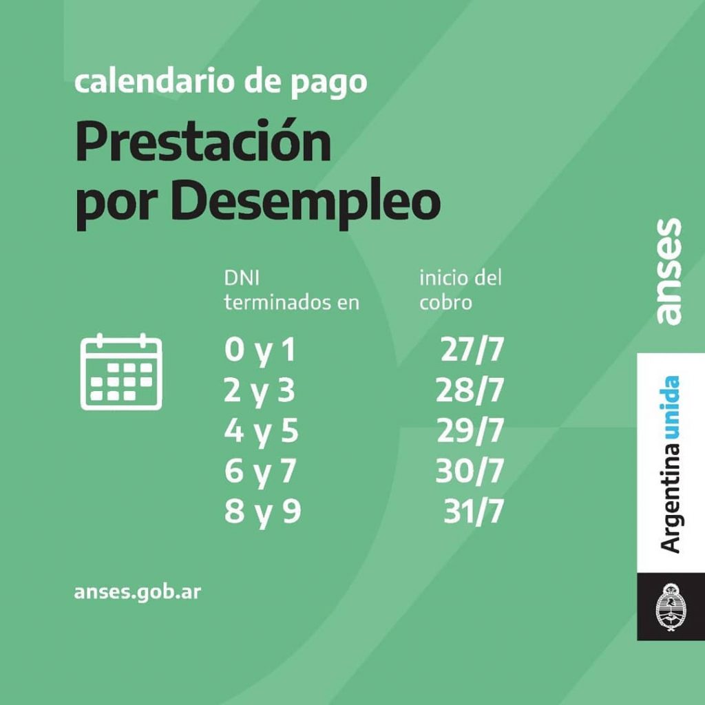 Calendario de Pago Desempleo