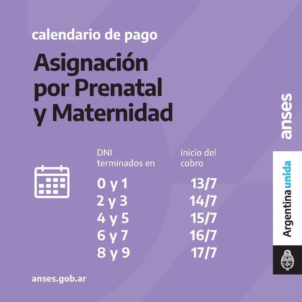 Calendario de Pago - Asignación Prenatal y Maternidad