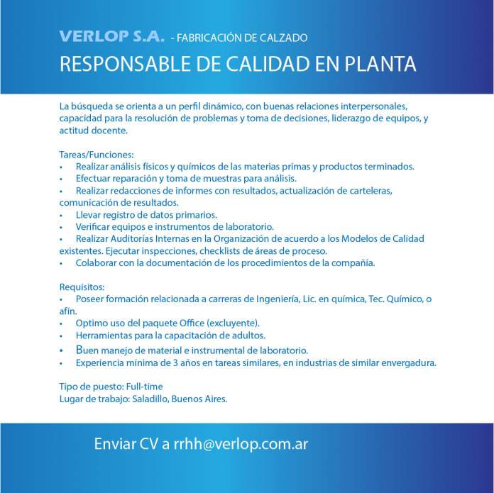 Responsable de calidad en planta II