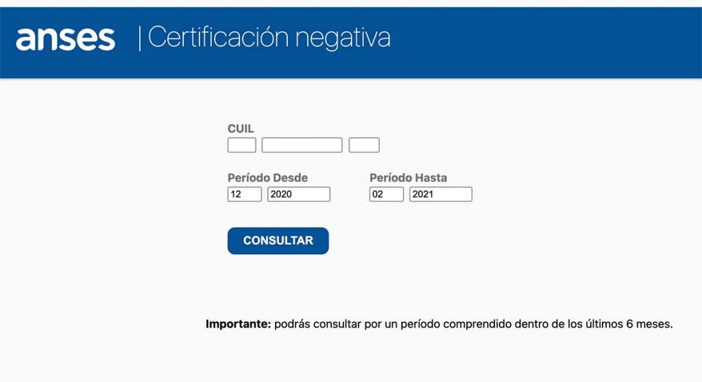 Consulta Certificación Negativa de Anses