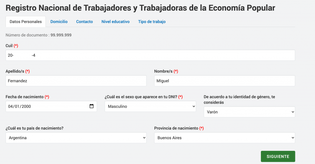 Inscripción RENATEP - Paso 3