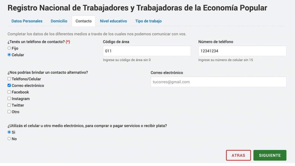 Inscripción RENATEP - Paso 5