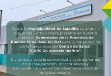 Visita Axel Kicillof || La municipalidad de Saladillo invita a la comunidad al acto inaugural del CAPS «Asencio Ibarbia”