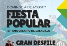 Aniversario de Saladillo || El domingo 4 de agosto se realizaran la Fiesta Popular