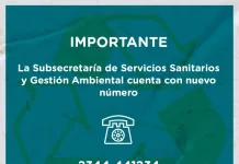 La Subsecretaría de Servicios Sanitarios y Gestión Ambiental, cuenta con nuevo número telefónico