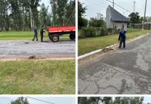 Se realizaron tareas de bacheo en la avenida principal de Cazón