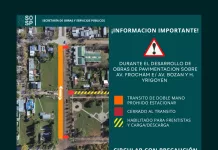 Circular con precaución obras de pavimentación sobre Av. Frocham