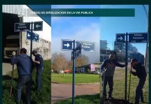 Personal del área de señalización está llevando a cabo la colocación de cartelería nomencladora de calles y pintura