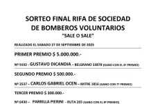 Entrega de premios del sorteo realizado por la sociedad de Bomberos Voluntarios