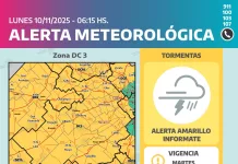 Descripción de alerta amarillo por tormentas – Martes 11 – PBA